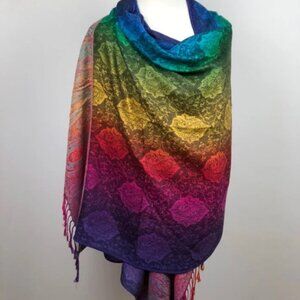 Rainbow scarf | Festival pashmina scarves and shawls | Multicolored Summer Scarf